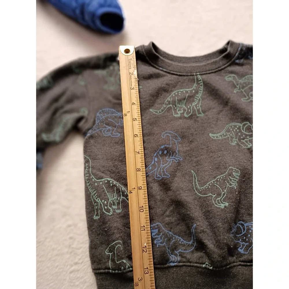 Cat & Jack Toddler Boys 3T Blue Puffer Jacket Dinosaur Sweatshirt Black Pants